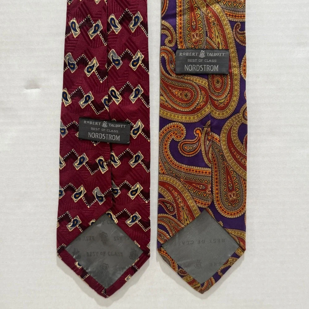 Robert Talbott Silk Tie Lot of 2 Mens Burgundy Purple Paisley‎ Nordstrom Office